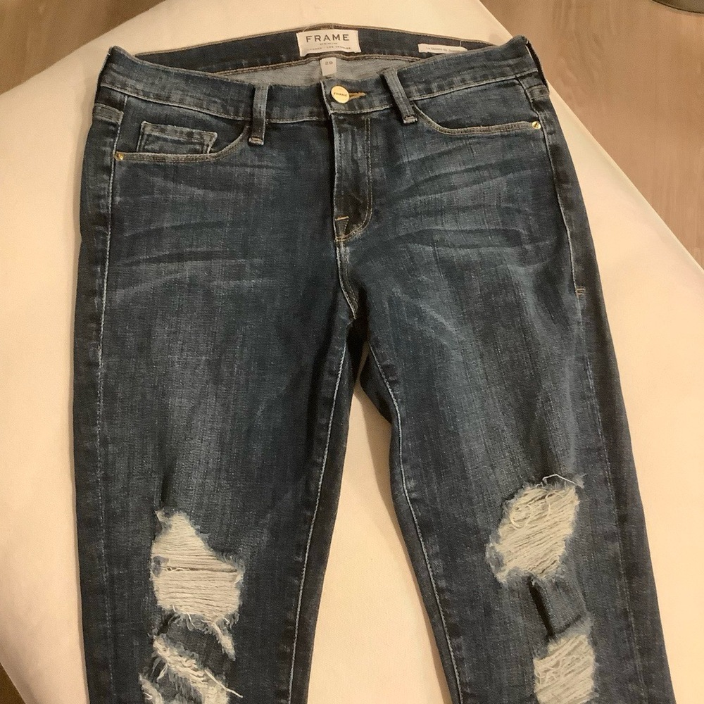 FRAME Jeans Womens Size 29 Medium Wash Frayed Distressed Denim Casual Chic